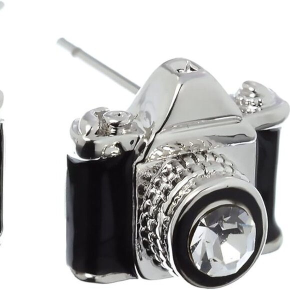 Black Camera Earrings/Stud-Post Earrings/Rhinestone Crystal/Photography Jewelry - Picture 2 of 8